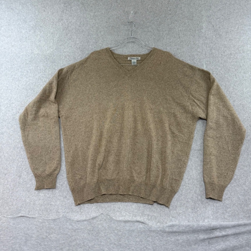 Roundtree & Yorke Sweater Mens XL Tan 100% Cashmere V-Neck Platinum Label